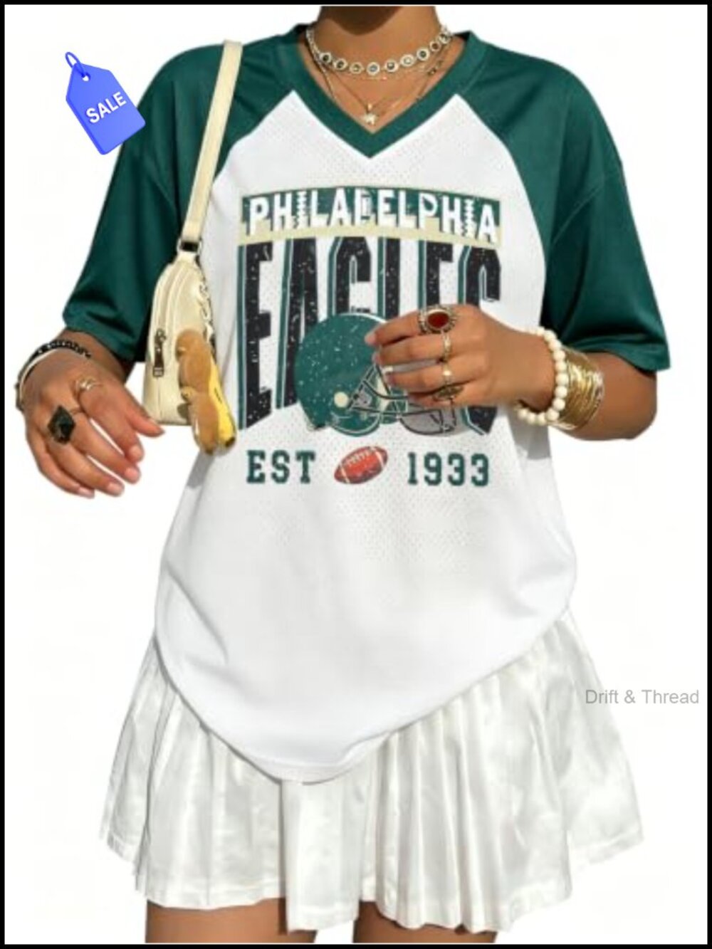 Oversized Football Jersey Tee V Neck Mesh Game Day Womens Top